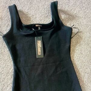 PinkVanilla Black Ribbed Square Neck Tank Top
